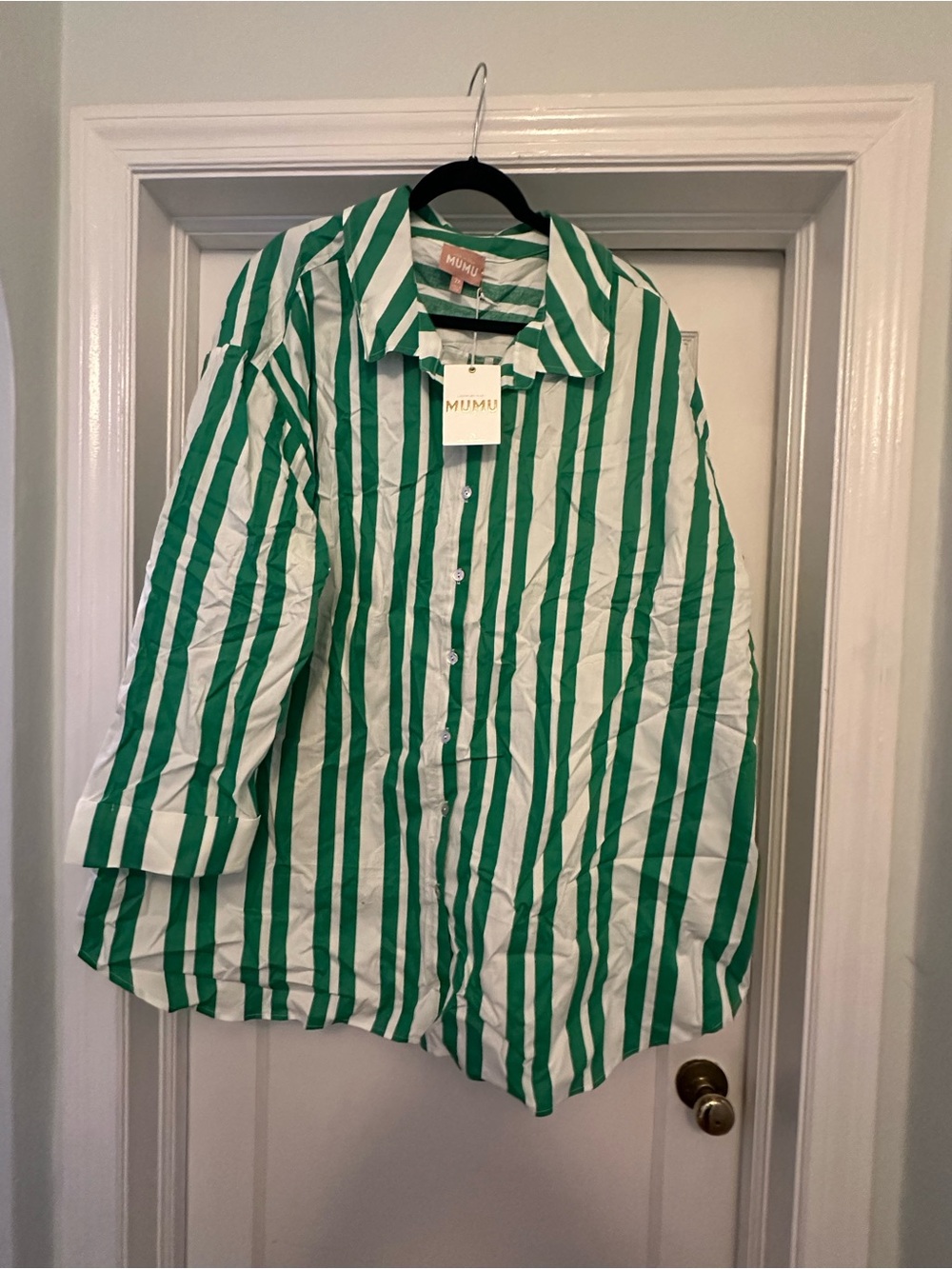 Show Me Your MuMu Green and White Striped Button-Down Shirt